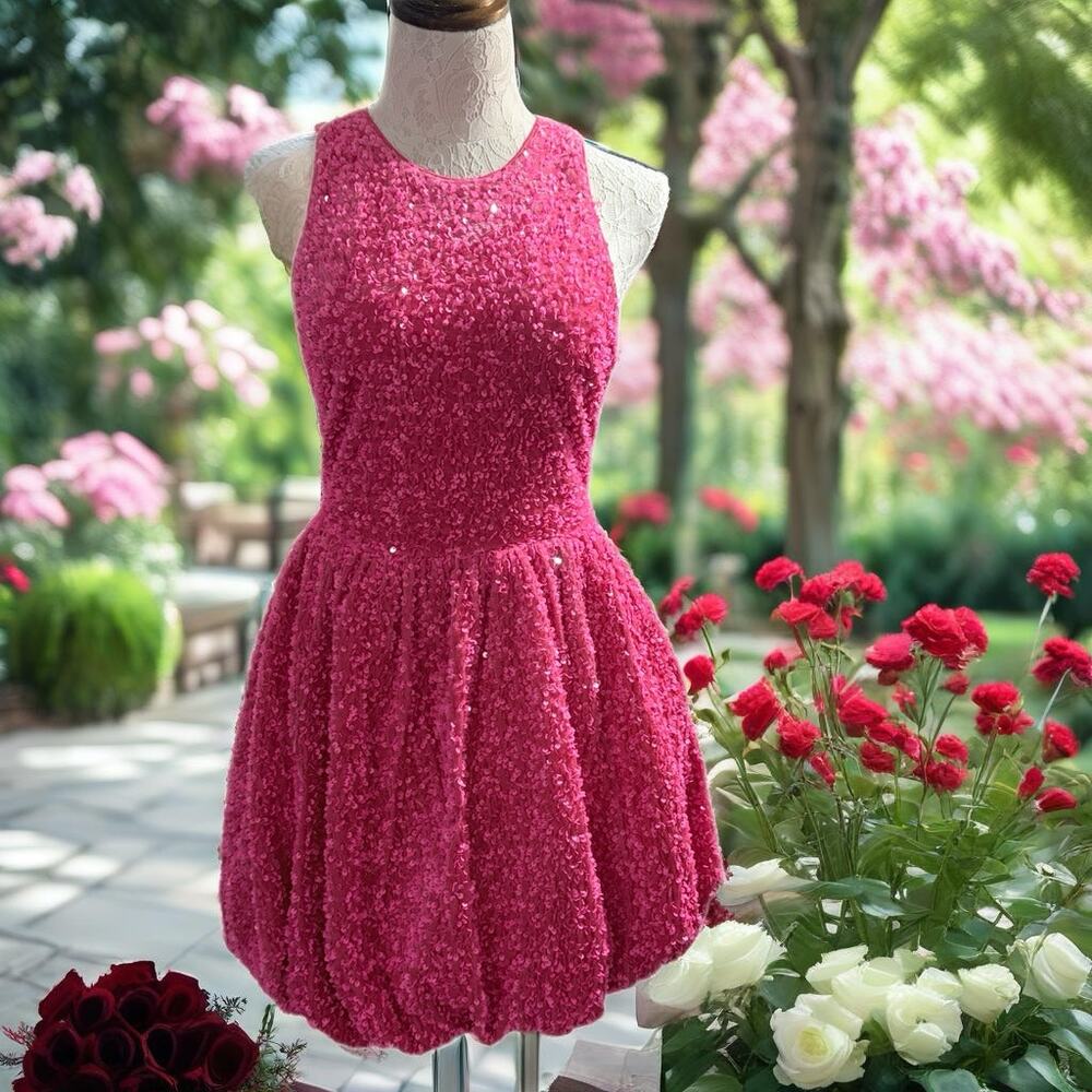 BUBBLE hem mini dress in pink sequin Size 8 NWOT Vixen Prom ASOS LUXE - Picture 11 of 14